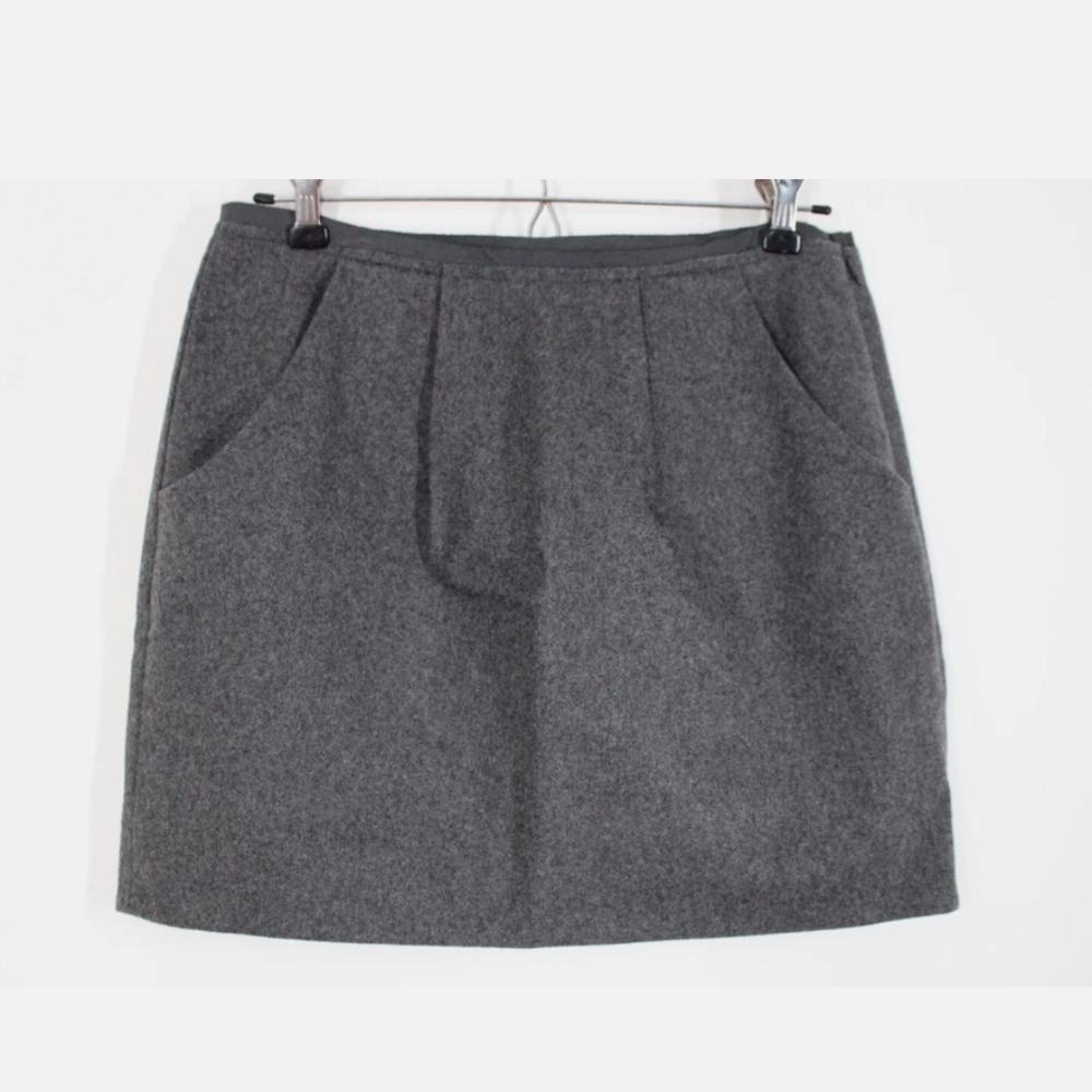 J. Crew Skirt Size 4 Charcoal Gray Felted Wool Blend Pleated Ribbon Waist Mini